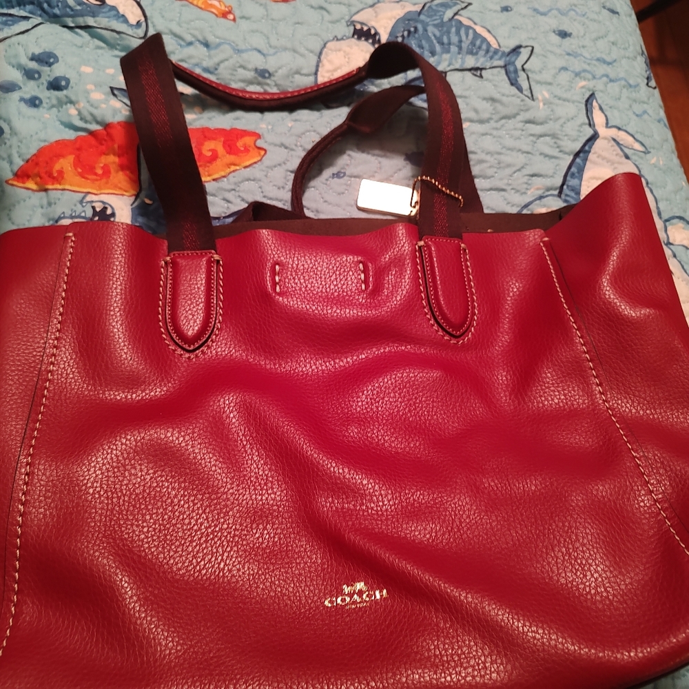 Red Leather Coach Derby Tote